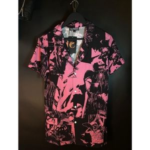 Future Monster's Pretty in Pink Dracula Castle print button up shirt XXL slim